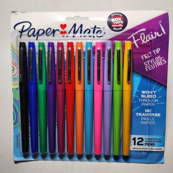Paper Mate Flair Felt Tip Pens Medium Point (0.7mm) 12 count Markers New Ink col - Picture 4 of 12